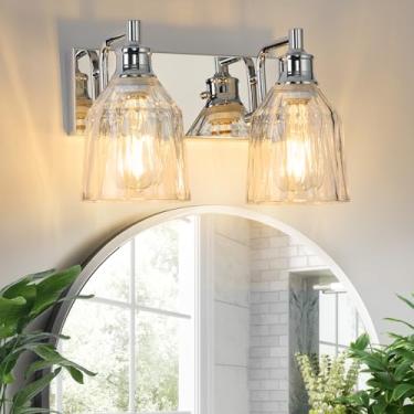 Imagem de ALAISLYC 2 luminárias de banheiro modernas cromadas para luminárias de banheiro sobre espelho com sombra de vidro espesso para armário espelho quarto corredor