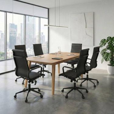 Imagem de Conjunto Mesa de Reunião Retangular e 6 Cadeiras de Escritório Esteirinha Sevilha Espresso Móveis Freijo / Preto