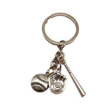 Imagem de Chaveiro, bastão de beisebol, luva e pingentes de bola em liga de zinc