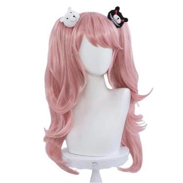 Imagem de Peruca de cosplay rosa longa encaracolada com rabos de cavalo duplos 6