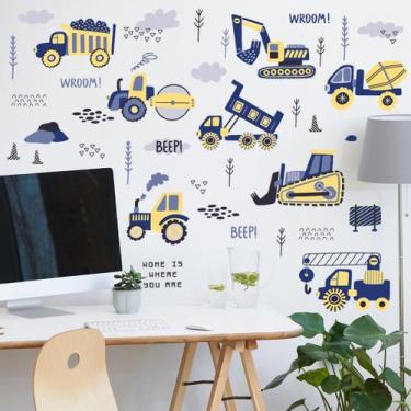 Imagem de Adesivos de parede, veículos de construção, caminhões de desenhos anim
