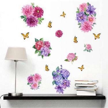 Imagem de Adesivos de parede com design floral com borboletas 30x90cm PVC - yiwe