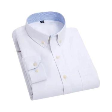 Imagem de Camisa Oxford Masculina Slim Fit De Manga Longa Em Cor Sólida Moda Cas