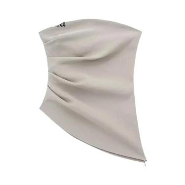 Imagem de Top Corset Feminino Sem Mangas Plissado Com Zíper Assimétrico, Decote 