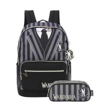 Imagem de Kit Wandinha Addams Mochila e Estojo Duplo Escolar Original - Luxcel, 