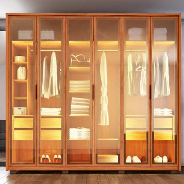 Imagem de Guarda-roupa Casal com Led 6 Portas com Vidro Reflecta 4 Gavetas em Mdf Inside Freijó