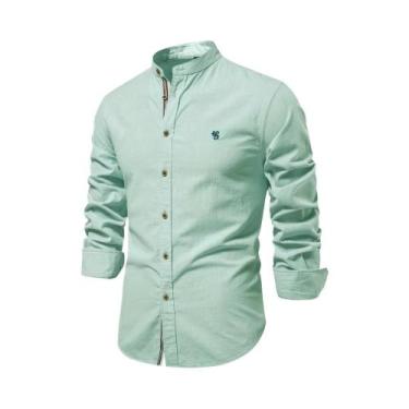 Imagem de Camisa Casual Masculina De Manga Longa 100% Algodão Em Cor Sólida AIOP