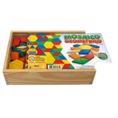 Imagem de Mosaico Geométrico 100 Peças Madeira Brinquedo Educativo - Zaramela