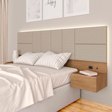 Imagem de Cabeceira Suspensa Cama Casal Com Led Malibu Carv/bege - M. Arapongas