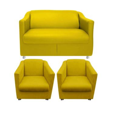 Imagem de Kit 01 Namoradeira e 02 Poltronas Decorativa Bia Suede Amarelo