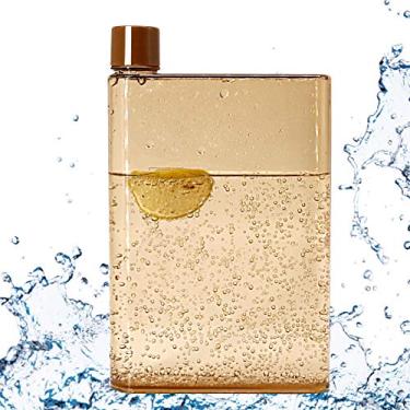 Imagem de Garrafa de água plana fina reutilizável Gelible 420 ml portátil – Cabe no bolso e canto aleatório. Para escola, esportes, viagens, tempo de jantar, com tampa à prova de vazamento (cor café)