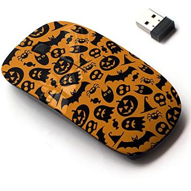 Imagem de Mouse sem fio 2.4G com design de padrão bonito para todos os laptops e desktops com nano receptor - sepultura de abóbora de Halloween