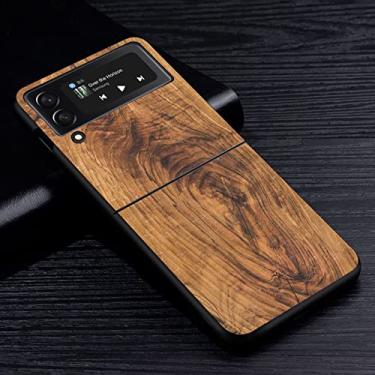 Imagem de Estojo de madeira com textura para Samsung Galaxy Z Flip3 Flip4 5G Capa preta rígida para celular Z Flip 3 4 PC de luxo Shell Flip3,BAB094,2, para Samsung Z Flip4 5G