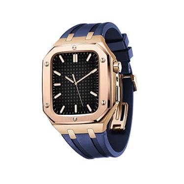 Imagem de KANUZ Para Apple Watch Band 45mm 44mm Masculino Feminino Capa de Metal Militar para Série IWatch 7/SE/6/5/4 Pulseira de Silicone à Prova de Choque Negócios Estilo Casual Pulseira de