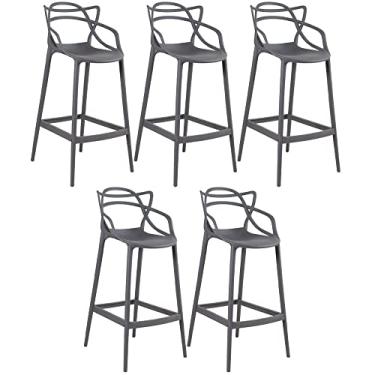 Imagem de Loft7, Conjunto Kit 5 Banquetas Alta Allegra Design 76 cm Polipropileno Injetado Alta Densidade Sala De Jantar Cozinha Jantar Bar Jardim Varanda Cinza Escuro