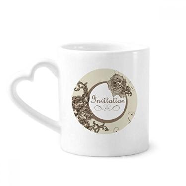 Imagem de Caneca de cerâmica com estampa de flores de rosas antigas, copo de coração de vidro