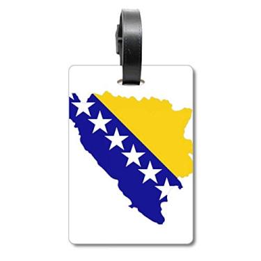 Imagem de Mapa da Bósnia e Herzegovina com a bandeira nacional e a etiqueta para bagagem, cartão para pendurar