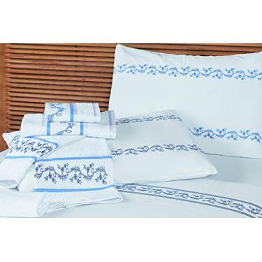 Imagem de Jogo de Lençol Vivara Casal 4 Peças Azul Motorista Mellindre Padrão Tecido