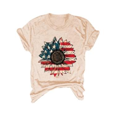 Imagem de Camiseta feminina de verão para o Dia da Independência, com estampa de girassol, gola redonda, túnica de manga curta, rosa, P