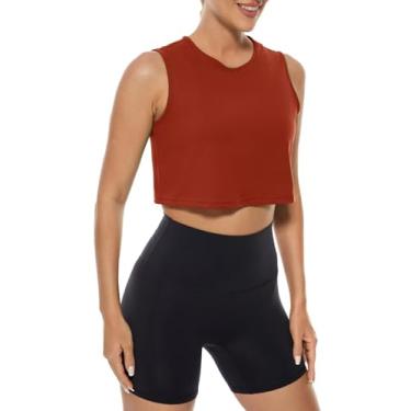 Imagem de Ukaste Regata feminina cropped de treino - camiseta sem mangas para corrida, academia, ioga, sem mangas, Vermelho ferrugem, 11