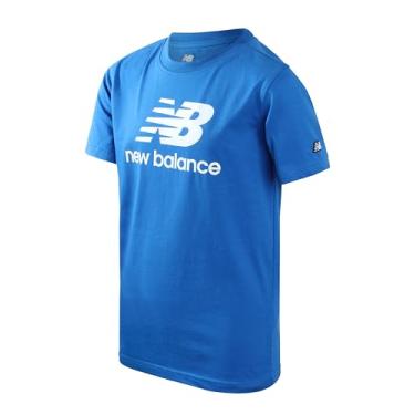 Imagem de New Balance Camiseta para meninos - Camiseta de algodão com logotipo empilhado para meninos - camiseta de manga curta atlética gola redonda infantil (8-20), Oásis azul, 10-12
