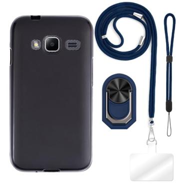 Imagem de Capa projetada para Samsung Galaxy J1 Mini Prime (10 cm) + cordão ajustável transversal e pescoço, alça de pulso macia e suporte de anel de dedo estilo mecha com suporte