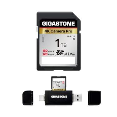 Imagem de Gigastone Cartão SD de 1 TB com leitor de cartão USB tipo C V30 SDXC cartão de memória de alta velocidade 4K Ultra HD UHD compatível com câmera digital Canon, Nikon, Sony, Panasonic, com 1 mini capa