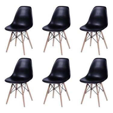 Imagem de Kit 6 Cadeiras Jantar Eames Eiffel Pés de Madeira com Assento Preto - 