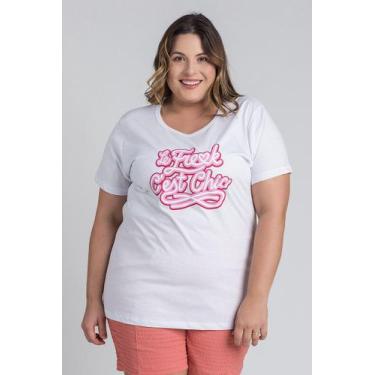 Imagem de T-shirt Feminina Plus Size Malha Algodão Estampada "Le Freak C'est Chi