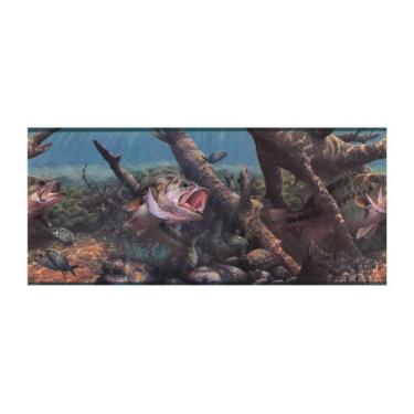 Imagem de York Wallcoverings Jogo Lake Forest Lodge WD4110B com borda de peixe, faixa multi/verde