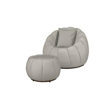 Imagem de Kit Poltrona + Puff  Concha + Almofada Veludo Marfim - Mansão Decor