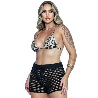 Imagem de Saída de Praia Saia Tricot Curta feminina Transparente - EUC STORE, Pr