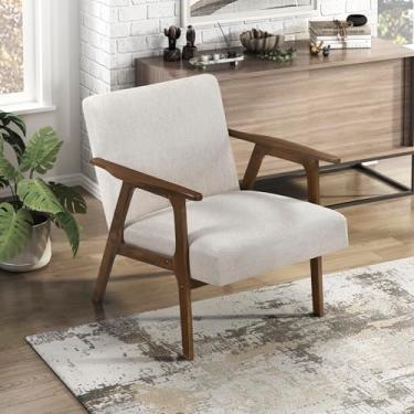 Imagem de Lexicon Cadeira moderna de meados do século, poltrona estofada, poltrona de sofá individual, acabamento marrom, moldura de madeira maciça, cadeiras laterais confortáveis para sala de