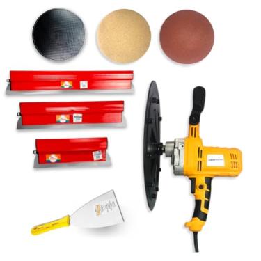 Imagem de Desempenadeira Elétrica MDE 1200W C/Desempenadeira Flexível 25 40 60 Compel + Espátula de Inox Evolution 12,5 cm (5") Profissional Kit - (220, Volts)