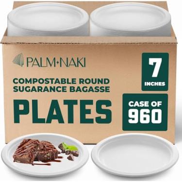 Imagem de Capa a granel: Placas de papel resistentes de 18 cm | Compostável e biodegradável | Feito de bagaço de cana de açúcar | Resistente a vazamentos e resistente | Seguro para micro-ondas | Sem PFAS-Free |