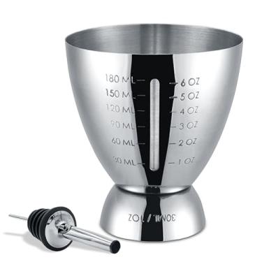 Imagem de Homestia Jigger duplo de aço inoxidável para barman, coqueteleira para Margarita, Whiskey Sour, acessórios de bar doméstico, 170 g e 28 g, com 1 conjunto de 2 dosadores