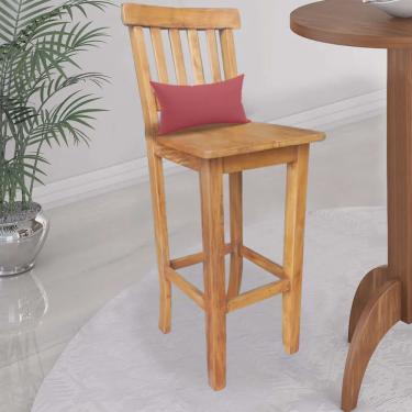 Imagem de Banqueta Alta Com Encosto Wood Madeira Maciça Peroba Rosa Com Almofada Corino Vermelho- Ahz Móveis