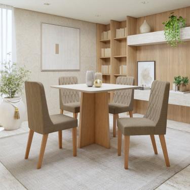 Imagem de Conjunto Sala de Jantar Tampo MDF com 4 Cadeiras  Amêndoa Clean/Off White/Bege