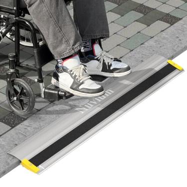Imagem de Nuvium Rampas De Soleira Porta 1" Elevação Para Portas, Borda Amarela Estável, Degraus Rampa Alumínio Cadeira Rodas, Scooters Entrada Modular Ajustável, Cadeiras Elétricas, Capacidade Carga 880 Libr