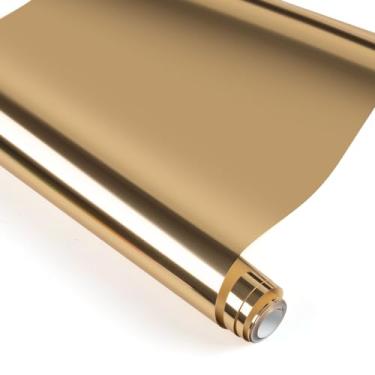 Imagem de HTVRONT Vinil de transferência de calor cromado dourado - 30,5 cm x 1,5 m espelhado dourado metálico em vinil, rolo de vinil HTV de folha metálica para camisetas, HTV cromado fácil de cortar e remover