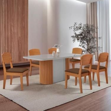 Imagem de Mesa de Jantar Aspen 180cm Tampo MDF Vidro com 6 Cadeiras Copper Moder