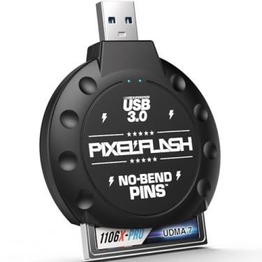 Imagem de PixelFlash Leitor de cartão CF (preto) – Adaptador de cartão de memória flash compacto com USB 3.0, transferência de arquivos de 5 GB/s, pinos sem dobra, suporta UDMA-7, antiderrapante e