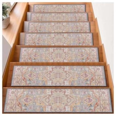 Imagem de Tapetes de escada de membrana sem suporte, tapetes antiderrapantes de borda de escada de 20 x 76 cm, tapetes de piso silenciosos, tapetes de escada interna de degraus de madeira, tapetes decorativos