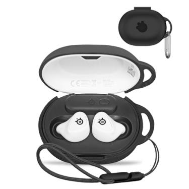 Imagem de Capa para SteelSeries Arctis GameBuds, capa protetora para fone de ouvido sem fio (com mosquetão + cordão) à prova de quedas, porta de carregamento reservada, capa para Arctis GameBuds (preto)