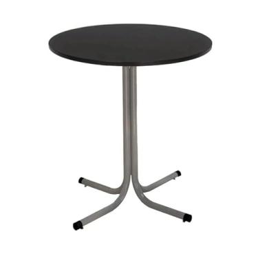 Imagem de Mesa de Jantar Redonda 80cm Cinza Tampo Madeira Preto