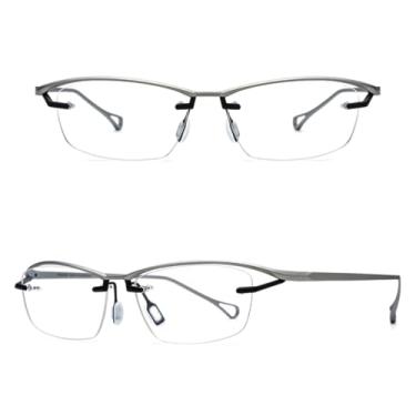 Imagem de VFDHN Armação de óculos de titânio masculina, óculos de grau sem aro, ultraleve (prata e preto C3)