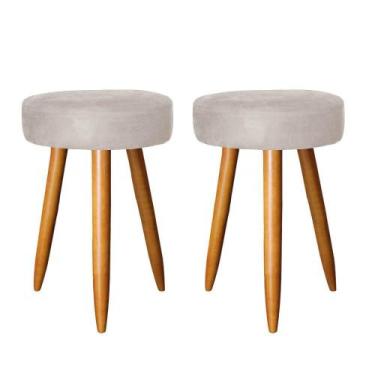 Imagem de 02 Banquetas Decorativa Rubi 53Cm Suede Bege Pés Castanho - Bebezin