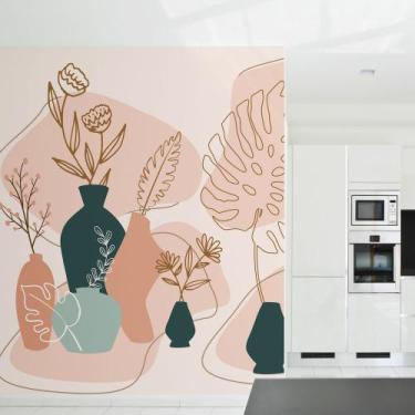 Imagem de Papel de Parede Floral Boho Folhagem Terroso com Vasos 6m² - Quartinho