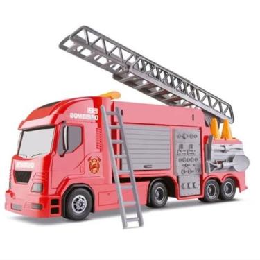 Imagem de Caminhão bombeiro infantil grande brinquedo colecionável resistente - 