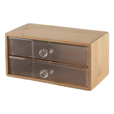 Imagem de Caixa Organizadora De Bambu Com Gavetas De Acrílico - 2 Gave